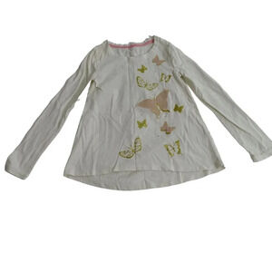 Jillians Closet Long Sleeve Butterfly Print Top Girls Size M 5-6 Ivory Cotton